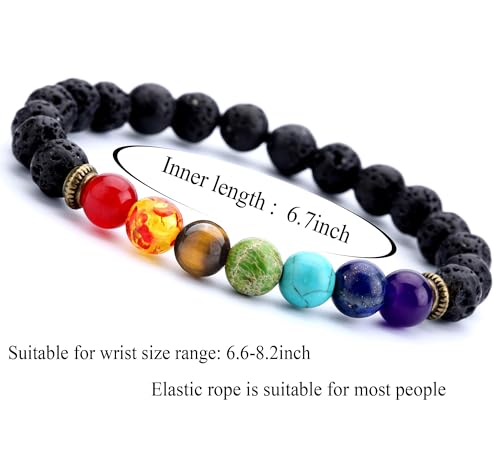 Hamoery Men Women 8mm Lava Rock 7 Chakra Beads Chakra Bracelet Braided Rope Natural Stone Yoga Bracelet Bangle - Image 4