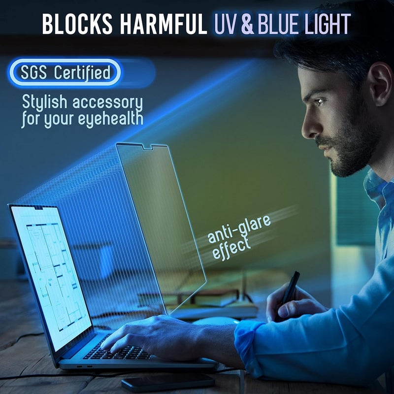 فينتيز واقي شاشة مغناطيسي VINTEZ للضوء الأزرق متوافق مع MacBook Pro 16 بوصة 2021، 2022، 2023، 2024، M1، M2، M3، M4 - مرشح حجب الضوء الأزرق للكمبيوتر المحمول - Image 3
