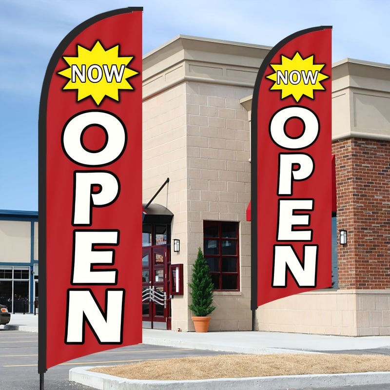 Now Open Red Feather Flag 8 Feet Tall Advertising Banner for Grand Opening Business Event Outdoor Decor - Image 5