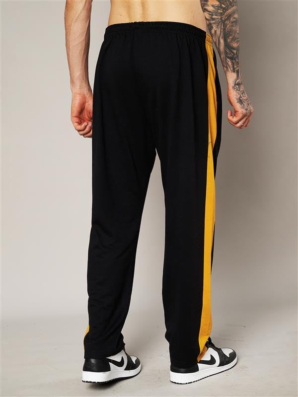LEOTUDE Men Straight Textured Stylish Mid Rise Loose Fit Track Pants for Man (TRK210_Black_Mustard_P_Black_2XL) - Image 4