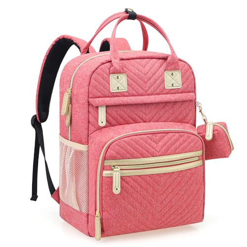 Tuwubi Diaper Bag Backpack Baby Essentials Travel Tote Bag Multi function Waterproof Backpacks Travel Essentials with Stroller Straps Pacifier Case Pink - Image 1