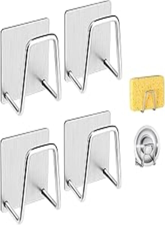 حامل اسفنج لاصق من Joyzzz، 4 قطع من حاملات الاسفنج المصنوعة من الفولاذ المقاوم للصدأ مع دعامة لاصقة، حامل اسفنج حوض مقاوم للماء لإسفنجة صابون الحوض، حامل اسفنج مطبخ مقاوم للصدأ لإكسسوارات المطبخ