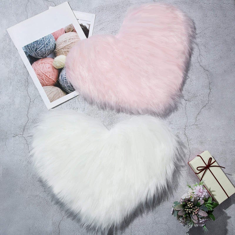 Mudder 2 Pcs Faux Fur Rug, Heart Shaped Rugs, Fluffy Decorative Mat for Room Home Chair Side, Desk Feet, Nursery, Photo Background & Valentine Decor, 12 x 16 Inch(White and Pink) - Image 1
