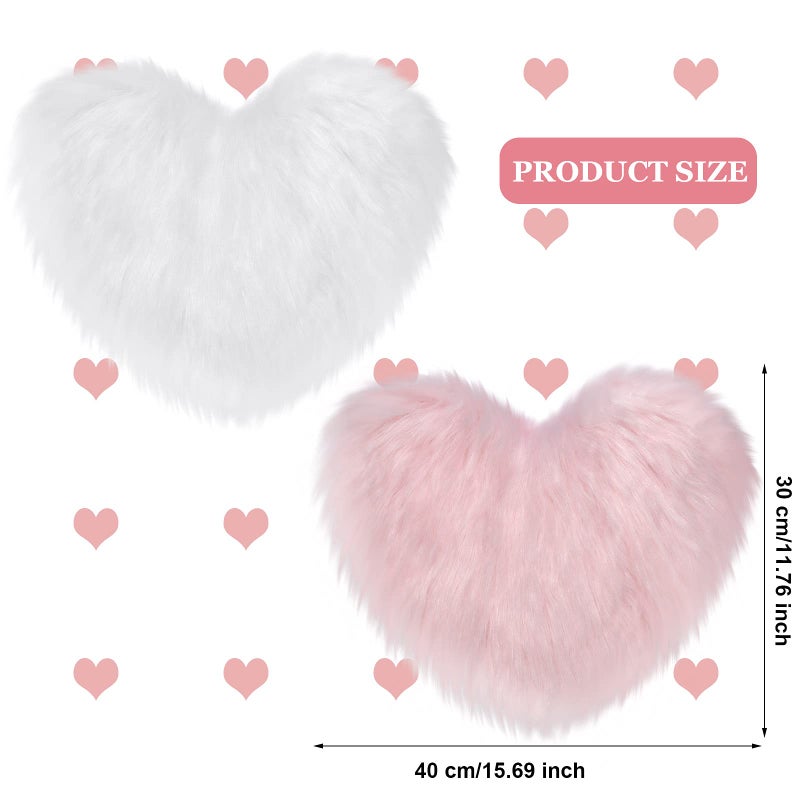 Mudder 2 Pcs Faux Fur Rug, Heart Shaped Rugs, Fluffy Decorative Mat for Room Home Chair Side, Desk Feet, Nursery, Photo Background & Valentine Decor, 12 x 16 Inch(White and Pink) - Image 2
