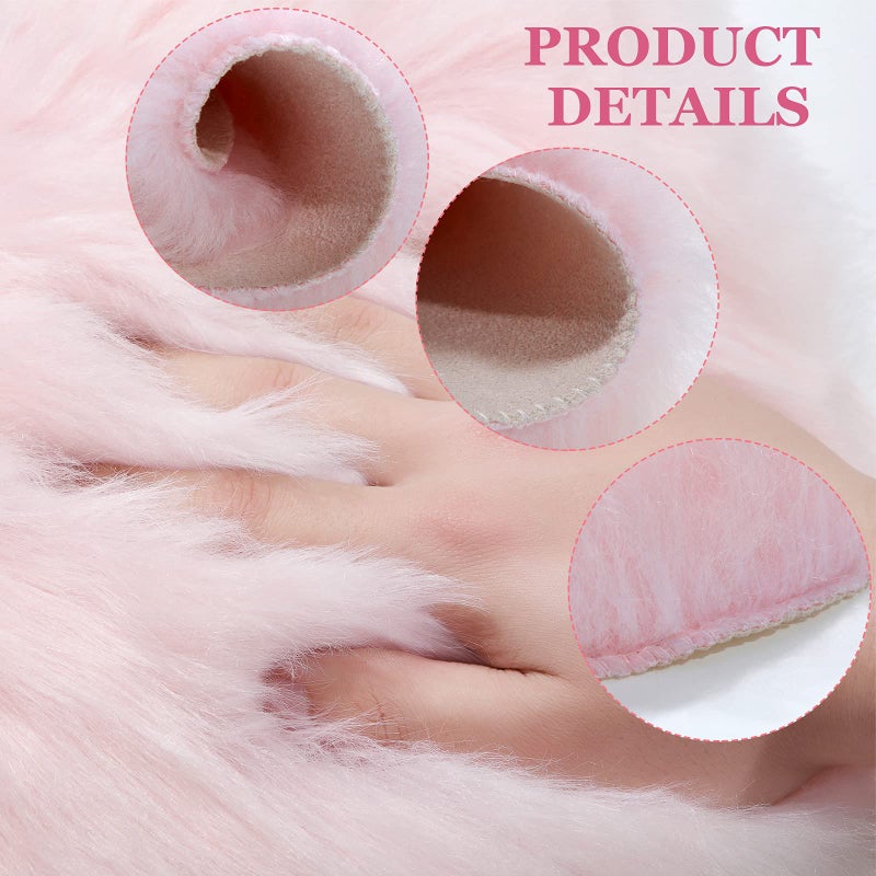 Mudder 2 Pcs Faux Fur Rug, Heart Shaped Rugs, Fluffy Decorative Mat for Room Home Chair Side, Desk Feet, Nursery, Photo Background & Valentine Decor, 12 x 16 Inch(White and Pink) - Image 5