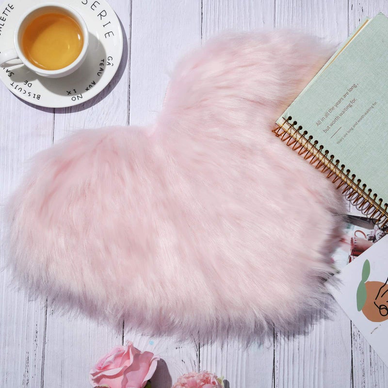 Mudder 2 Pcs Faux Fur Rug, Heart Shaped Rugs, Fluffy Decorative Mat for Room Home Chair Side, Desk Feet, Nursery, Photo Background & Valentine Decor, 12 x 16 Inch(White and Pink) - Image 3