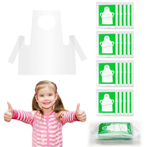 ETNRHP 100 Pieces Disposable Aprons Plastic Aprons for Kids Clear Smocks Disposable Waterproof Oil Proof Toddler Art Apron Children Cooking Apron for Painting Cooking Eating Teaching DIY Craft Picnic - Image 1