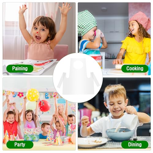 ETNRHP 100 Pieces Disposable Aprons Plastic Aprons for Kids Clear Smocks Disposable Waterproof Oil Proof Toddler Art Apron Children Cooking Apron for Painting Cooking Eating Teaching DIY Craft Picnic - Image 4