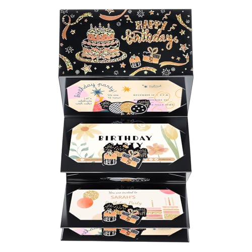 Ajcotahm Gift Envelopes for Cash Multi-fold Birthday Money Cards, Surprise Birthday Money Card Holder with 6 Slots Happy Birthdays Cards Party Supplies for Men Women Girls Boys(Black & Gold) - Image 1