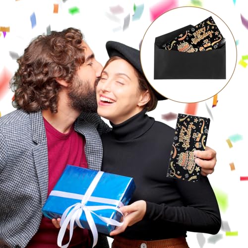 Ajcotahm Gift Envelopes for Cash Multi-fold Birthday Money Cards, Surprise Birthday Money Card Holder with 6 Slots Happy Birthdays Cards Party Supplies for Men Women Girls Boys(Black & Gold) - Image 5
