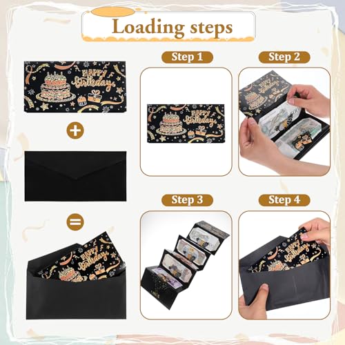 Ajcotahm Gift Envelopes for Cash Multi-fold Birthday Money Cards, Surprise Birthday Money Card Holder with 6 Slots Happy Birthdays Cards Party Supplies for Men Women Girls Boys(Black & Gold) - Image 3