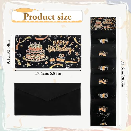 Ajcotahm Gift Envelopes for Cash Multi-fold Birthday Money Cards, Surprise Birthday Money Card Holder with 6 Slots Happy Birthdays Cards Party Supplies for Men Women Girls Boys(Black & Gold) - Image 2