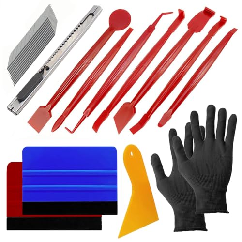 STHIRA® Car Window Film Tint Tool Kit, Vinyl Wraps Application and Removal Tool Kit with 2 Pairs Gloves, Felt Squeegee, Scraper, Edge Trimmer, and Retractable Cutter for Car Wrap, Window Tint, Decal - Image 1