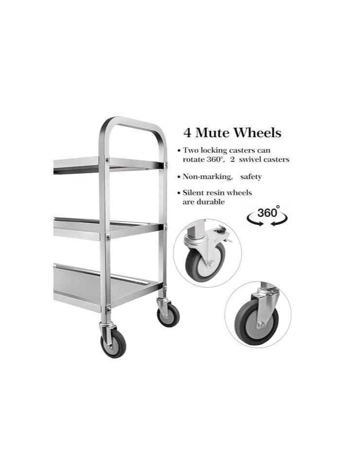 VINSTAR - Stainless Steel Utility Cart, 3 Layers Large (95 x 50 x 95 cm) Commercial Heavy Duty Serving Trolley, Kitchen Service Trolley with 360°Rotation Wheels for for Hotel Restaurant Home - Image 1