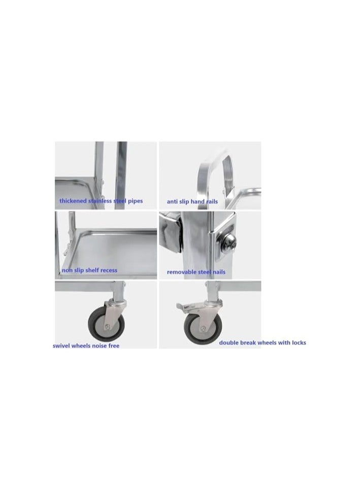 VINSTAR - Stainless Steel Utility Cart, 3 Layers Large (95 x 50 x 95 cm) Commercial Heavy Duty Serving Trolley, Kitchen Service Trolley with 360°Rotation Wheels for for Hotel Restaurant Home - Image 1