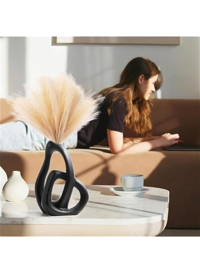 MIXDE Modern Ceramic Flower Vases for Home Decor Aesthetic, Boho Decorative Vase for Bouquet  Grass, Living Room Bedroom Kitchen Maximalist Decor (Black) - Image 2