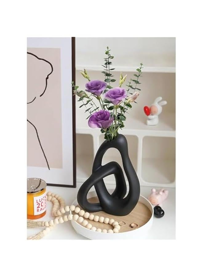 MIXDE Modern Ceramic Flower Vases for Home Decor Aesthetic, Boho Decorative Vase for Bouquet  Grass, Living Room Bedroom Kitchen Maximalist Decor (Black) - Image 3