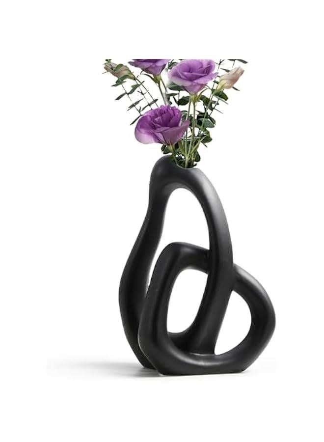 MIXDE Modern Ceramic Flower Vases for Home Decor Aesthetic, Boho Decorative Vase for Bouquet  Grass, Living Room Bedroom Kitchen Maximalist Decor (Black) - Image 1