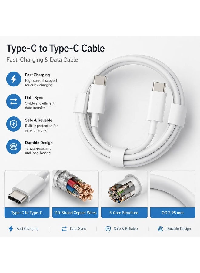 2K Type-C to Type-C cable, OD 2.95 mm, 110‑strand copper wires, 5‑core, fast‑charging data cable - Image 1