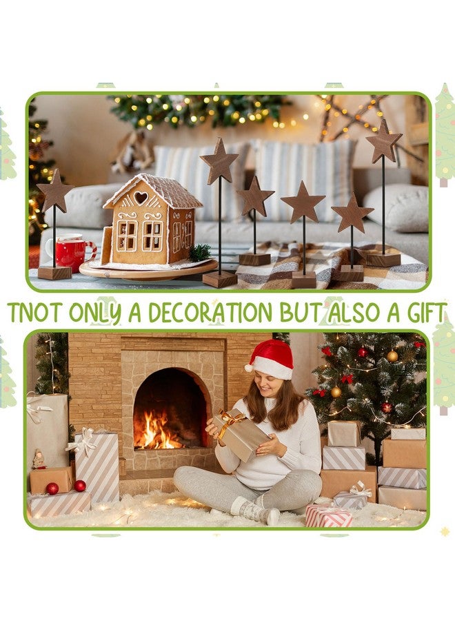 Shellwei 6 Pcs Neutral Christmas Star Centerpiece Rustic Neutral Christmas Table Decoration Wood Star Shaped Tabletop Boho Decoration for Holiday Farmhouse Decoration Bookshelf Entry Xmas Gift Party - Image 5