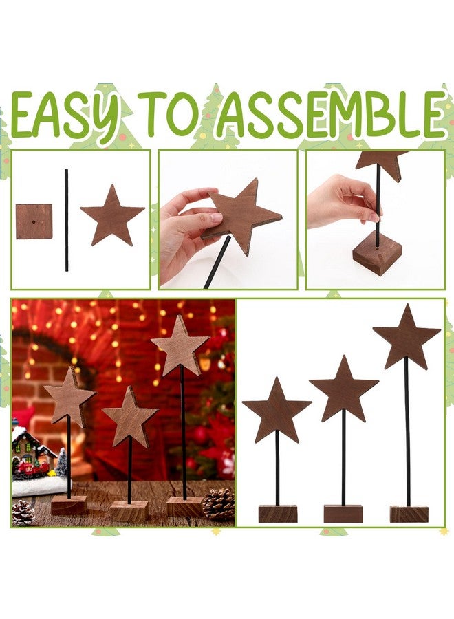 Shellwei 6 Pcs Neutral Christmas Star Centerpiece Rustic Neutral Christmas Table Decoration Wood Star Shaped Tabletop Boho Decoration for Holiday Farmhouse Decoration Bookshelf Entry Xmas Gift Party - Image 4