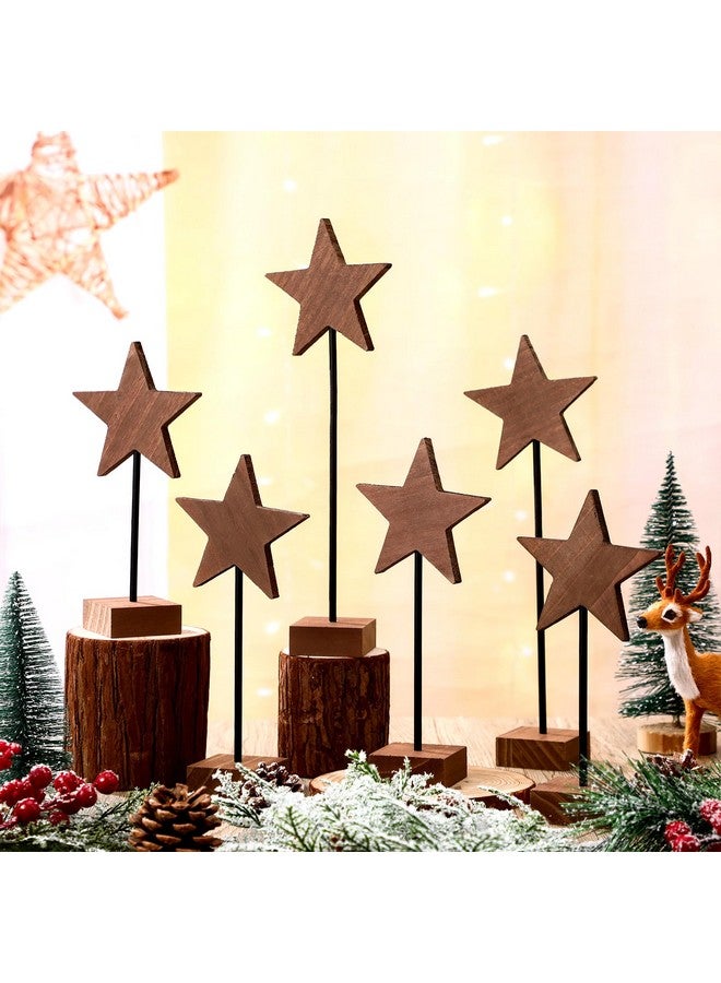 Shellwei 6 Pcs Neutral Christmas Star Centerpiece Rustic Neutral Christmas Table Decoration Wood Star Shaped Tabletop Boho Decoration for Holiday Farmhouse Decoration Bookshelf Entry Xmas Gift Party - Image 1