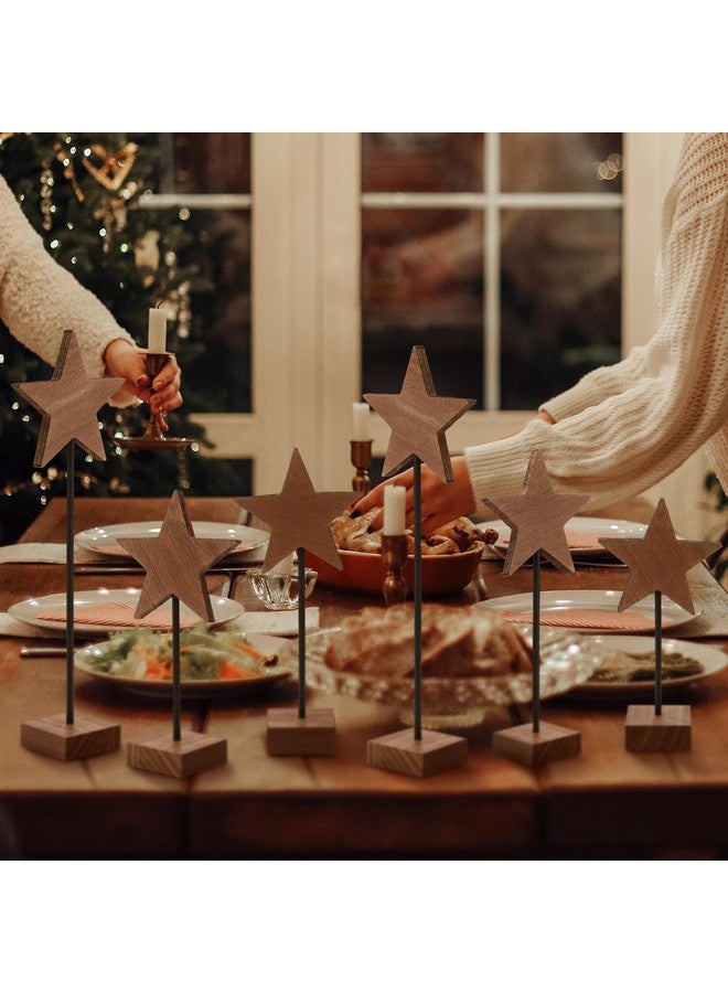 Shellwei 6 Pcs Neutral Christmas Star Centerpiece Rustic Neutral Christmas Table Decoration Wood Star Shaped Tabletop Boho Decoration for Holiday Farmhouse Decoration Bookshelf Entry Xmas Gift Party - Image 3