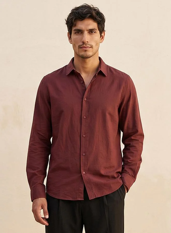 Splash FAV Basic Regular Fit Collared Crinkled Textured Long Sleeves Shirt