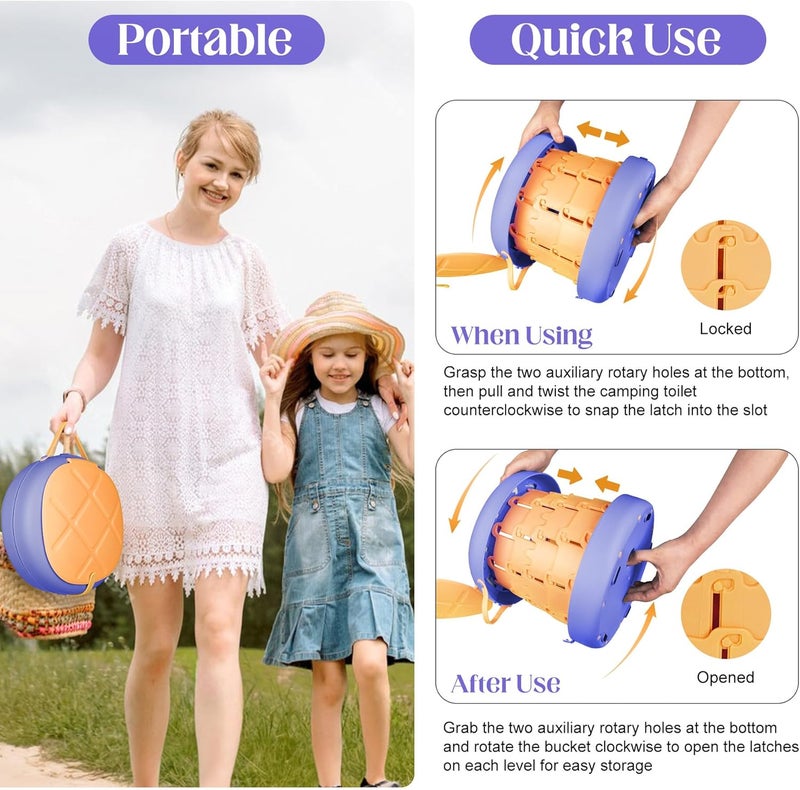 Inmorven Portable Toilet Camping Retractable Potty Adjustable Height Camp Potty for Adults Kids, Foldable Portable Toilet or Camping, Car, Travel, Boat, Beach, Tent and Emergency Use - S - Image 3