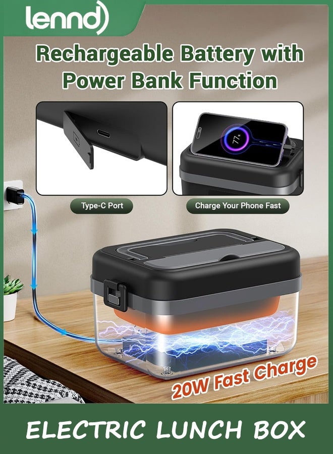 LENND Electric Lunch Box for Adults, 16000mAh Rechargeable Self-Heating Lunch Box Food Warmers with Timer & Adjustable Heating, 34oz/1L Container with Insulated Bag for Office Car Outdoor - Image 3