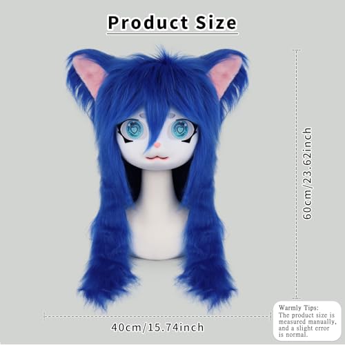 SMILETERNITY SMILETERNIT Animal Head Cat Fursuit Cut Mask Halloween Masquerade Cosplay Costume Props Darkblue - Image 4