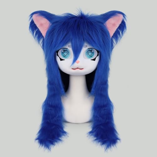 SMILETERNITY SMILETERNIT Animal Head Cat Fursuit Cut Mask Halloween Masquerade Cosplay Costume Props Darkblue - Image 3