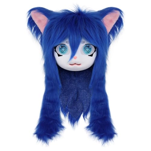 SMILETERNITY SMILETERNIT Animal Head Cat Fursuit Cut Mask Halloween Masquerade Cosplay Costume Props Darkblue - Image 1