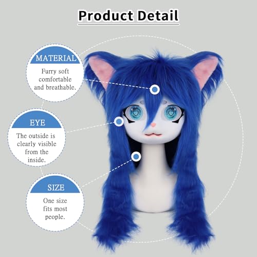 SMILETERNITY SMILETERNIT Animal Head Cat Fursuit Cut Mask Halloween Masquerade Cosplay Costume Props Darkblue - Image 5