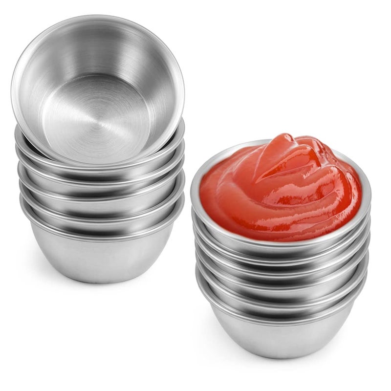 Amytalk Ramekin Sauce Dipping Bowl Mini Sauce Cups Pudding Condiment Cups for Home Party Stainless Steel Sliver 12 Pack 50ml