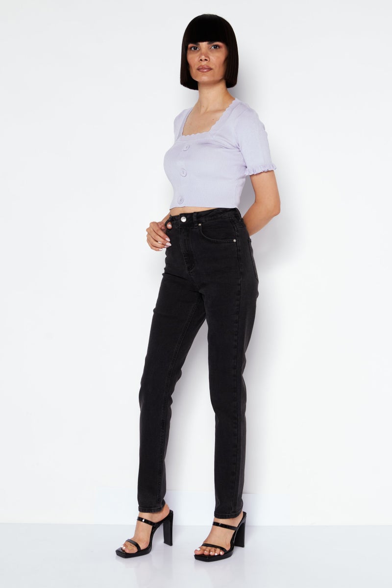 ASOS تصميم أسوس للنساء بنطال جينز عادي مناسب بلون أسود قابل للتمدد - Image 4