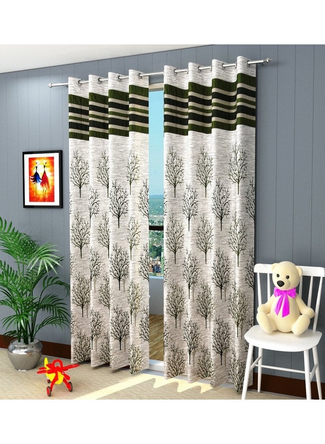 Homefab India Pack Of 2 Jacquard Room Darkening Modern Jute Semi Sheer Grommet Curtains - 9 Feet, Long Door, Green - Image 1