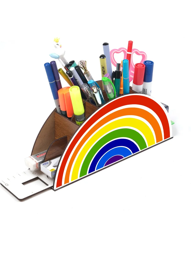 Notpa Wooden Rainbow Ruler Desktop Pen Holder Box Organizer For Kids gk1
