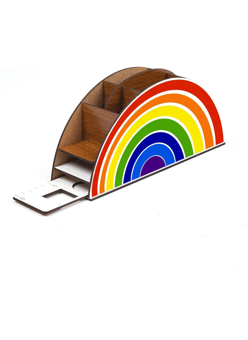 Notpa Wooden Rainbow Ruler Desktop Pen Holder Box Organizer For Kids gk1