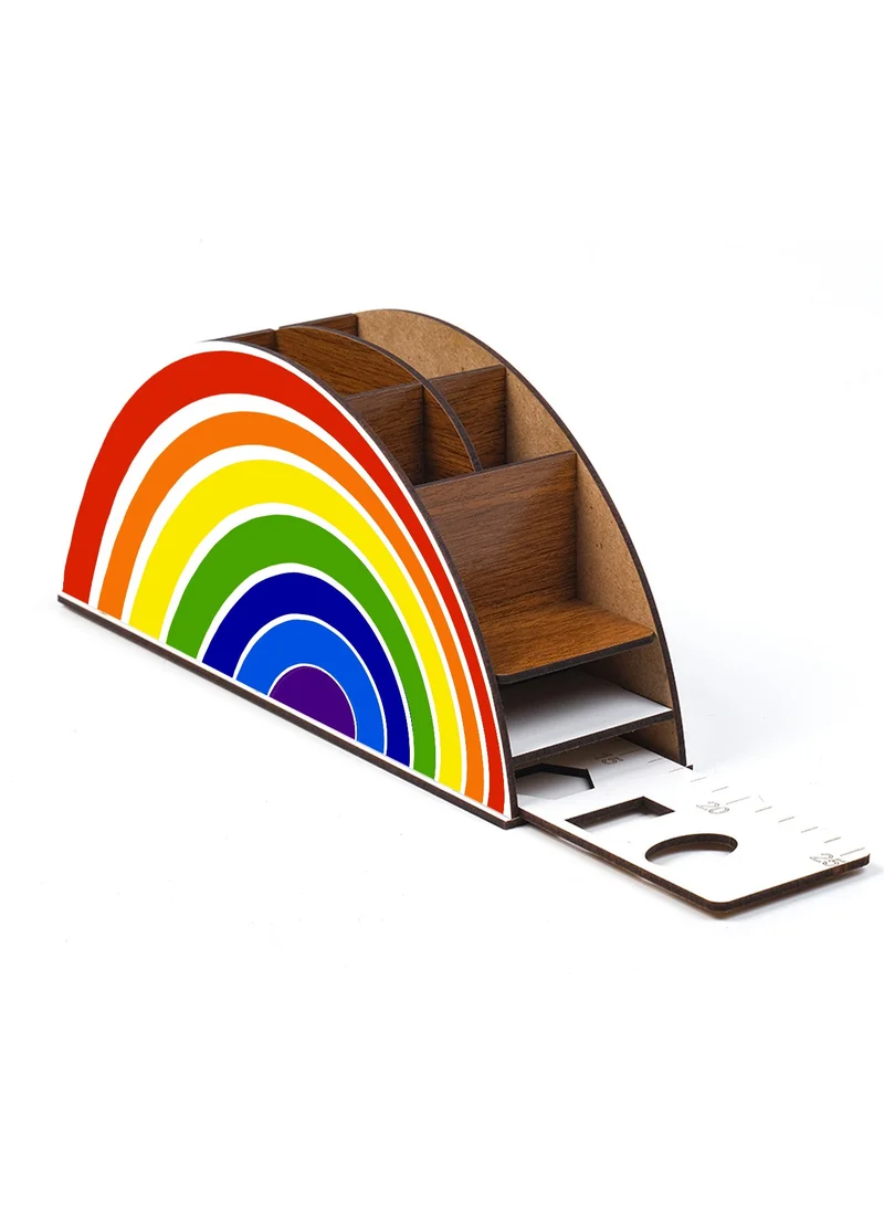 Notpa Wooden Rainbow Ruler Desktop Pen Holder Box Organizer For Kids gk1