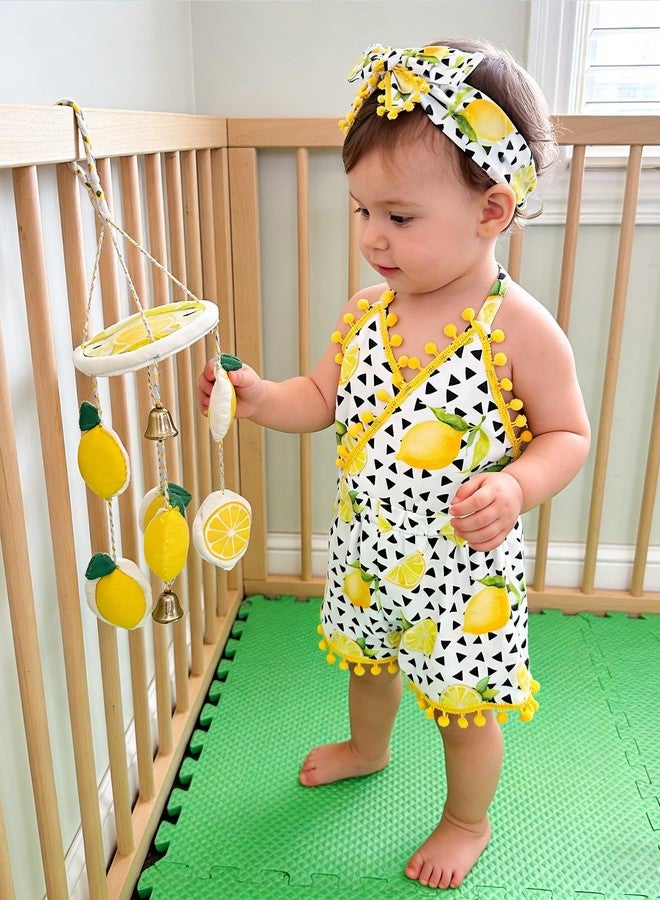 UNICOMIDEA 12-18 Baby Girls Boys Backless Romper Outfit Set Yellow Lemon Printed Jumpsuit Spring Summer Playsuit with Headbend Summer Clothes for Babys Gift - Image 4