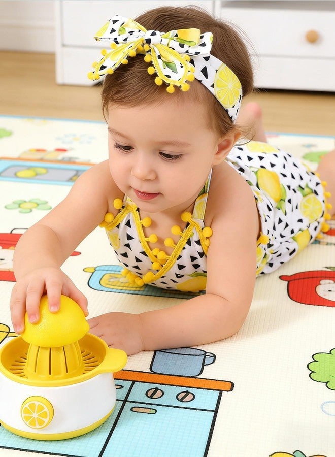 UNICOMIDEA 12-18 Baby Girls Boys Backless Romper Outfit Set Yellow Lemon Printed Jumpsuit Spring Summer Playsuit with Headbend Summer Clothes for Babys Gift - Image 5