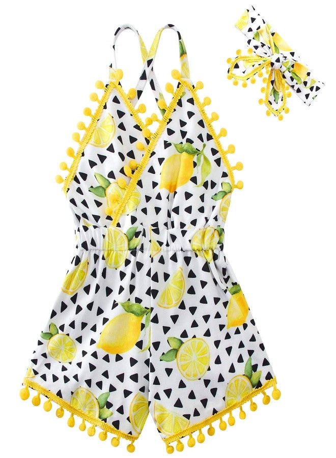 UNICOMIDEA 12-18 Baby Girls Boys Backless Romper Outfit Set Yellow Lemon Printed Jumpsuit Spring Summer Playsuit with Headbend Summer Clothes for Babys Gift - Image 1