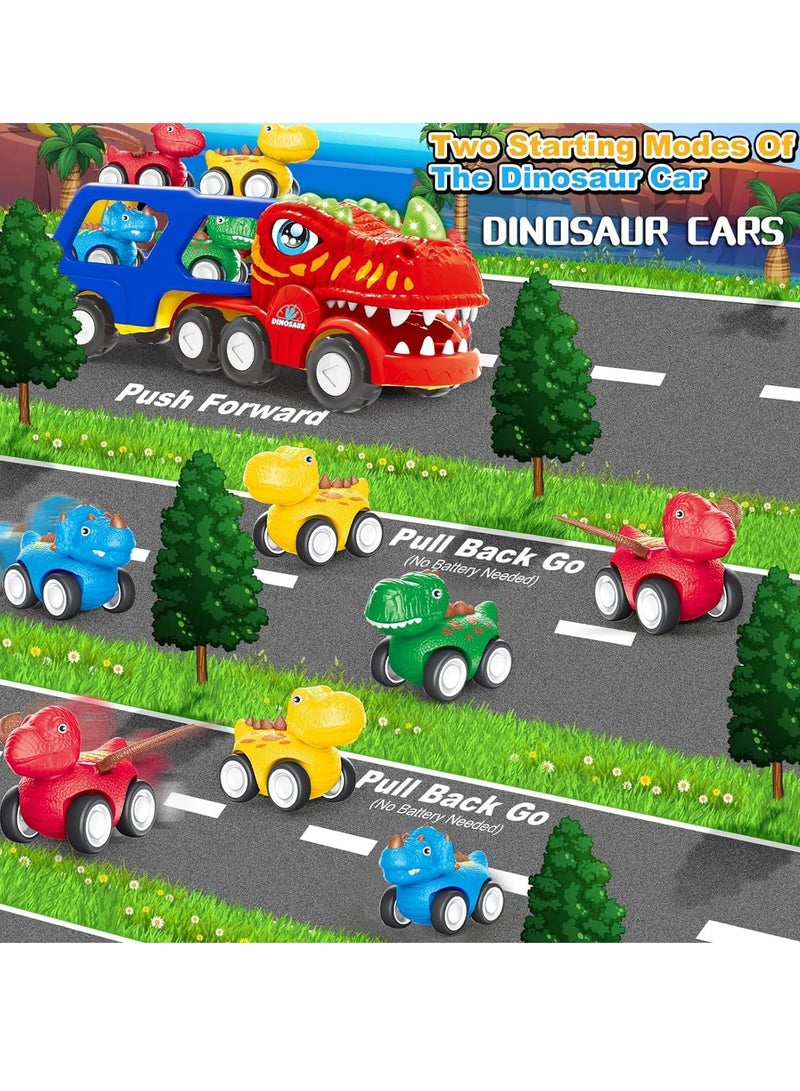 Excefore Toddler Car Toys for 1 2 3 4 Year Old Boy Kids Toys, 5-in-1 Dinosaur Transport Carrier Trucks Toys for Boys 1-3 with Sounds & Lights, Toddler Toys for Boys 1-2 2-4 Dinosaur Toys - Image 3