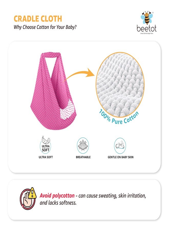 beetot Baby Cradle Set Swing/Jhula (Thottil Cloth, Palna, Dolna) | Hanging Cradle Cloth with Removable Bed and Mosquito Net | Up to 15 kg | CRA-Dark Pink Dot - Image 3