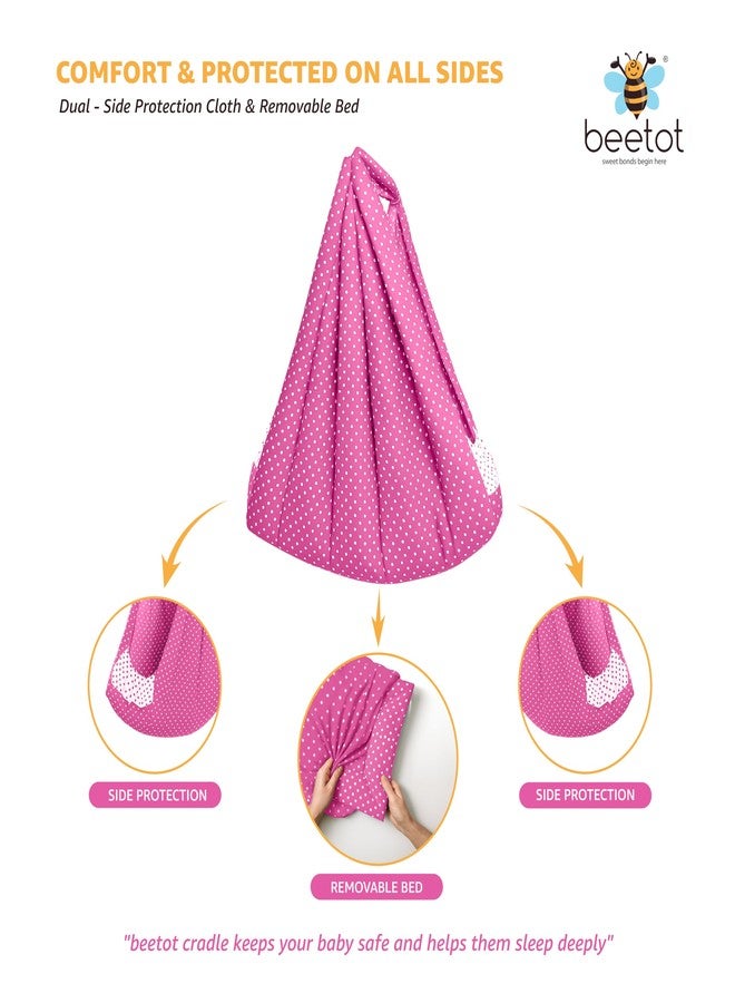 beetot Baby Cradle Set Swing/Jhula (Thottil Cloth, Palna, Dolna) | Hanging Cradle Cloth with Removable Bed and Mosquito Net | Up to 15 kg | CRA-Dark Pink Dot - Image 4