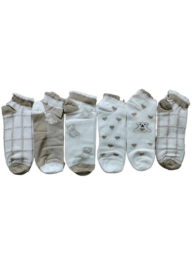 SMARTEDGE Women's Stylish Tights with Hearts and Bear Print, Short Summer Socks, Very Elegant, Set of 6 Pairs in Assorted Colors. Trendy Design for Women and Girls