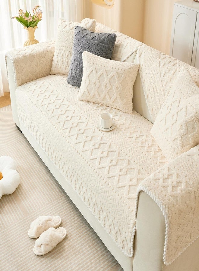 vctops Boho Jacquard Plush Sofa Cover Fluffy Fuzzy Couch Cover for Dogs Soft Cozy Non Slip Sectional Sofa Slipcover Washable Furniture Protector for Kids, Pets (Cream,28"x28") - Image 5