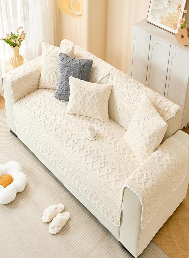 vctops Boho Jacquard Plush Sofa Cover Fluffy Fuzzy Couch Cover for Dogs Soft Cozy Non Slip Sectional Sofa Slipcover Washable Furniture Protector for Kids, Pets (Cream,28"x28") - Image 4