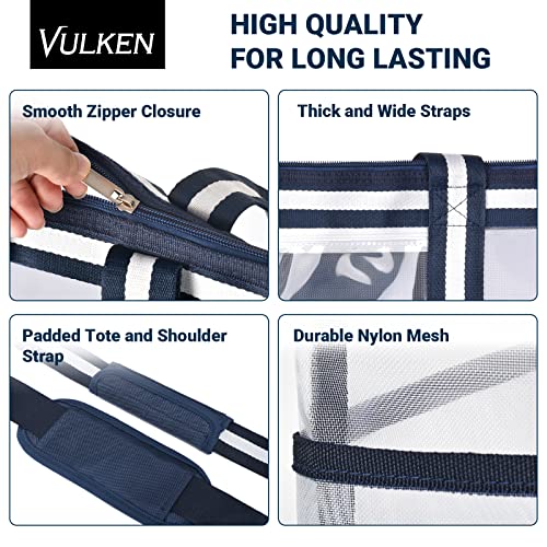 Vulken 42L Extra Large Mesh Beach Bag for Women and Men, Navy White Beach Bags and Totes with Zipper 9 Pockets for Travel, Swimming Gym, and Shopping - Image 4